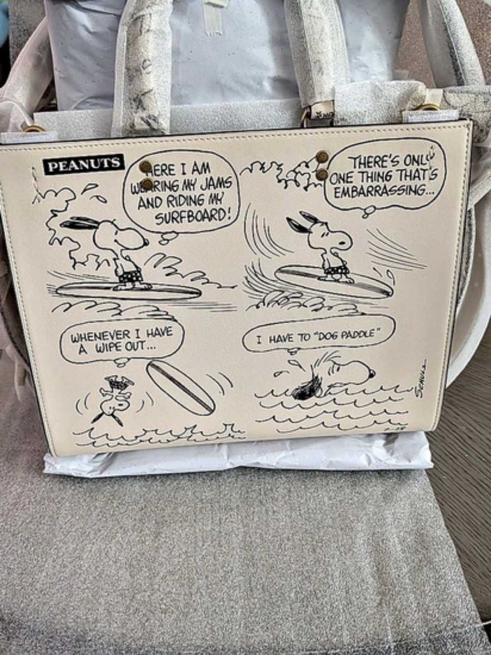 Coach x Peanuts City Tote Bag In Signature Canvas With Snoopy Print White &
